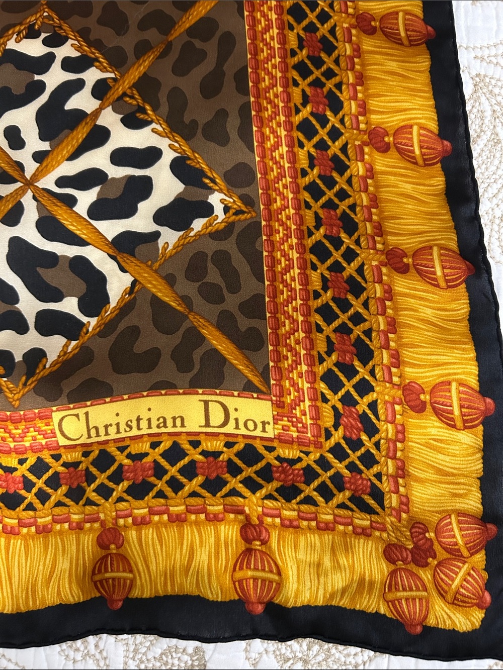 Dior Silk Scarf in Brown, Gold and Black Leopard Patchwork - Picture 3 of 6